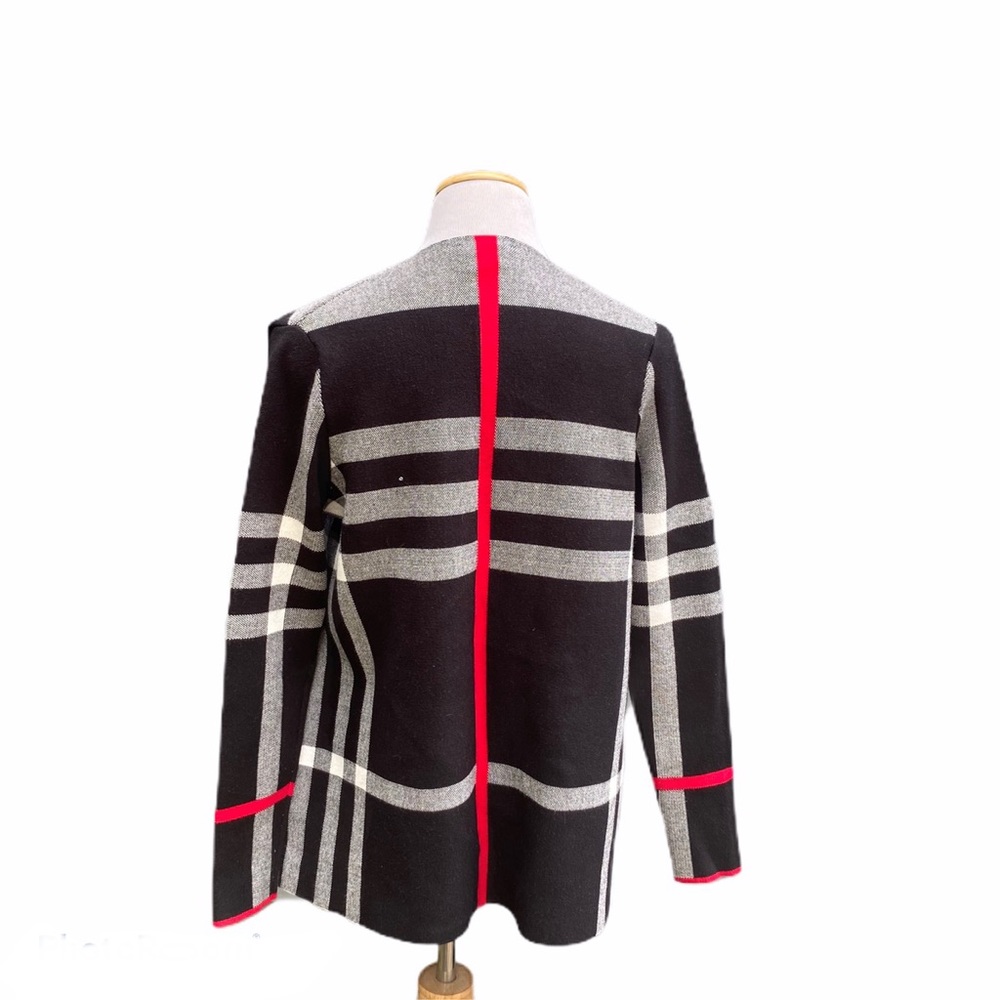 Alison Sheri Plaid Open Front Knit Cardigan * - Picture 5 of 7